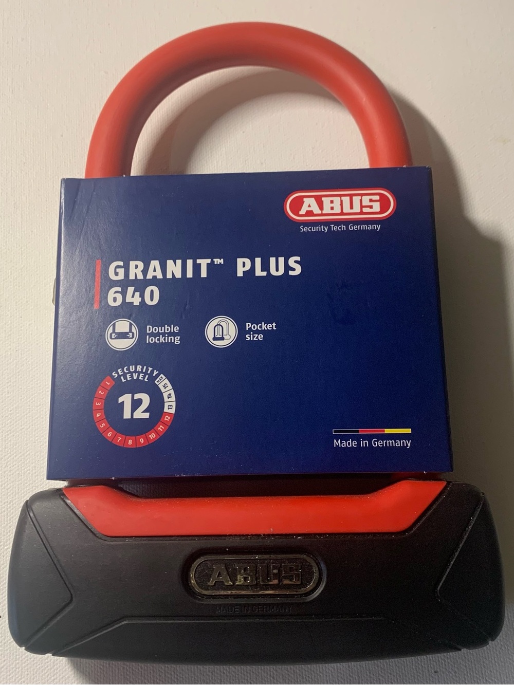 ABUS Granit Plus 640 bike padlock in red & black
